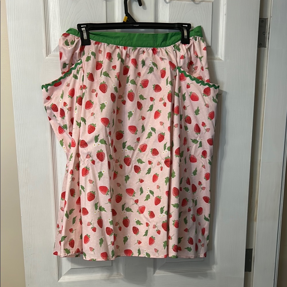 Unique Vintage strawberry print Ruched A-Line Skirt